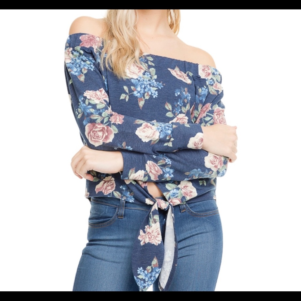 Print Front Tie Off Shoulder Top